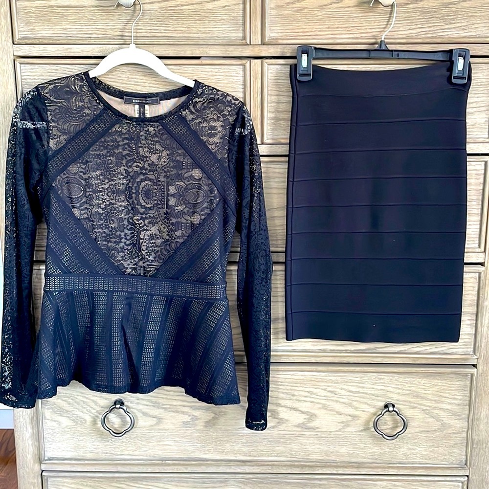 Bcbg peplum top w/bodycon skirt